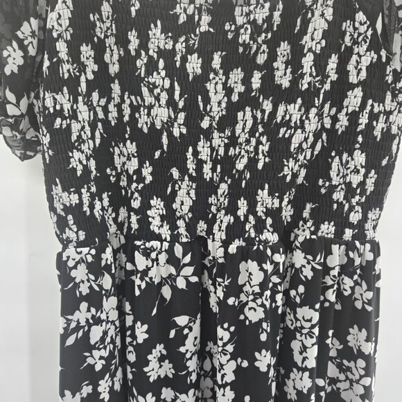 Siren Lily Black White Flowers Ruched Lined Side Slit Maxi Dress 3x - Picture 13 of 14